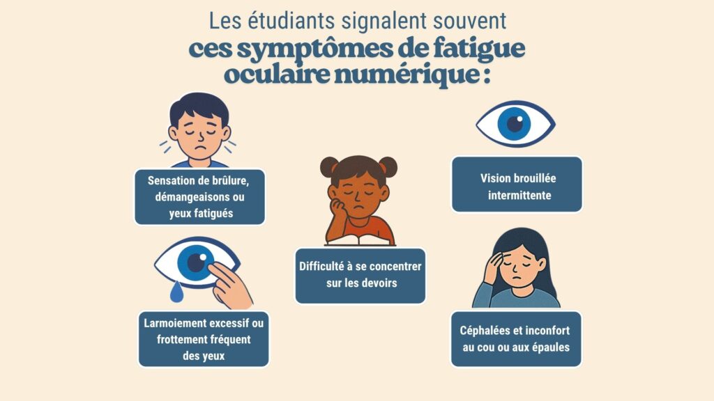 Symptômes fréquents de la fatigue visuelle numérique signalés par les élèves
