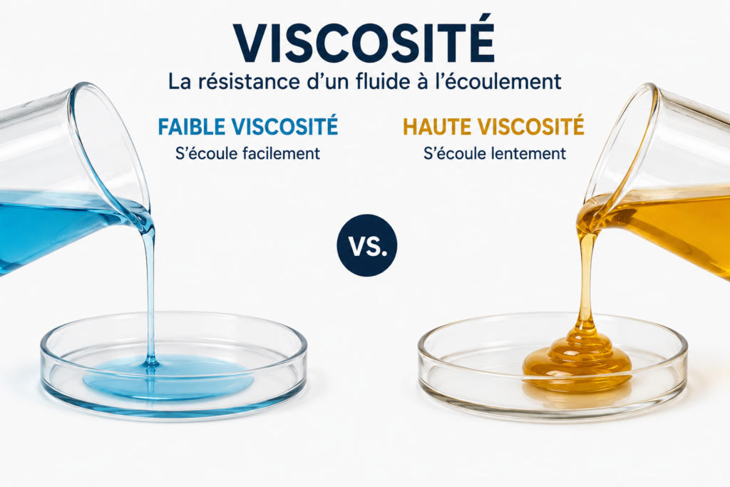 Visuel comparatif de viscosité élevée et de faible viscosité